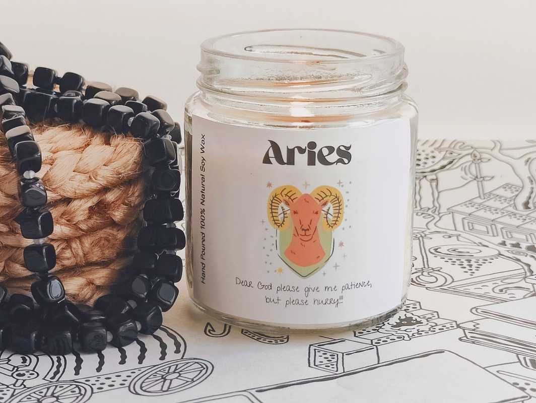 Sun Sign Candles - Aries - Coffee Geranium Vanilla (35+ hrs burn time)